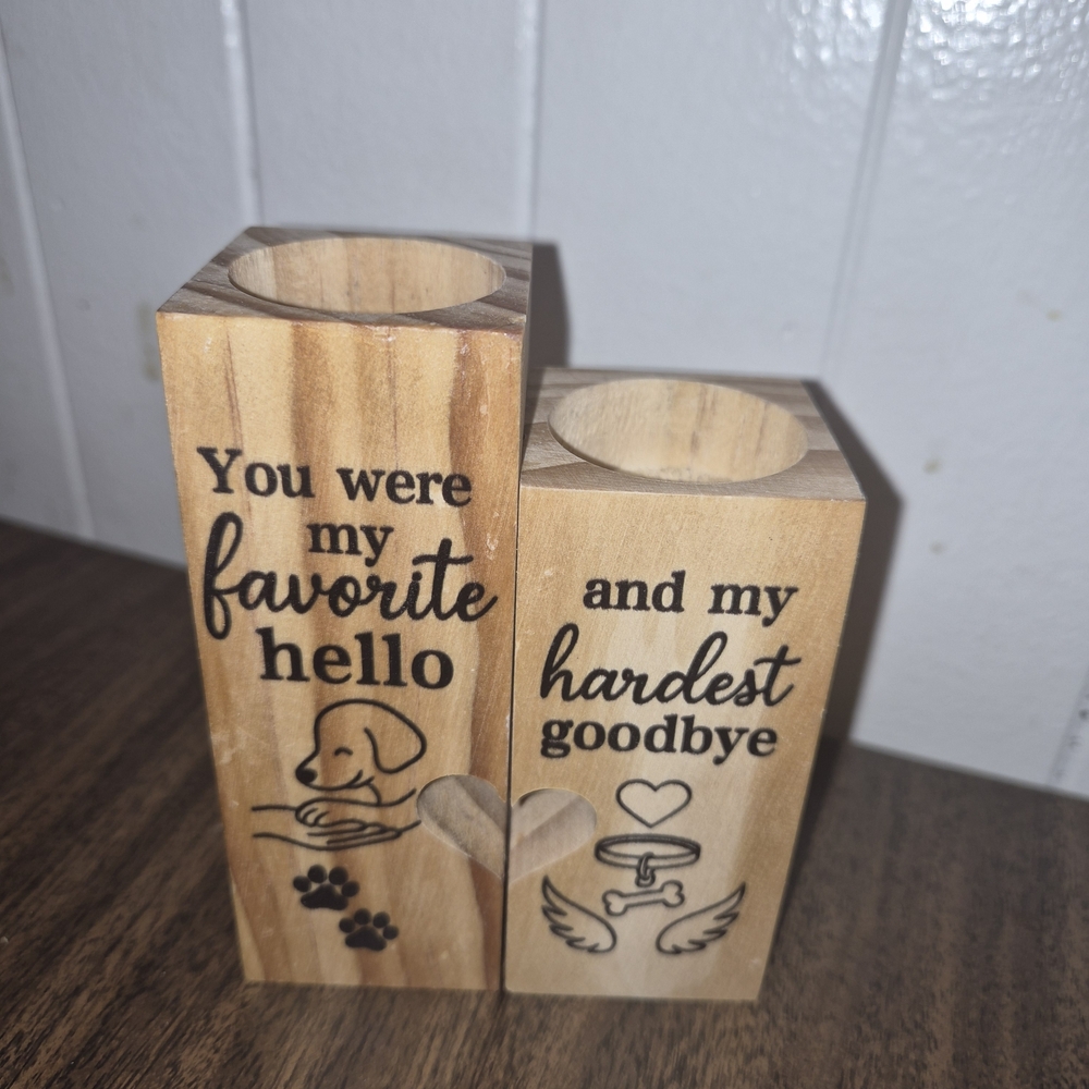 Wooden Pet Dog Puppy Memorial Tea Light Candle Holders Sympathy Gift